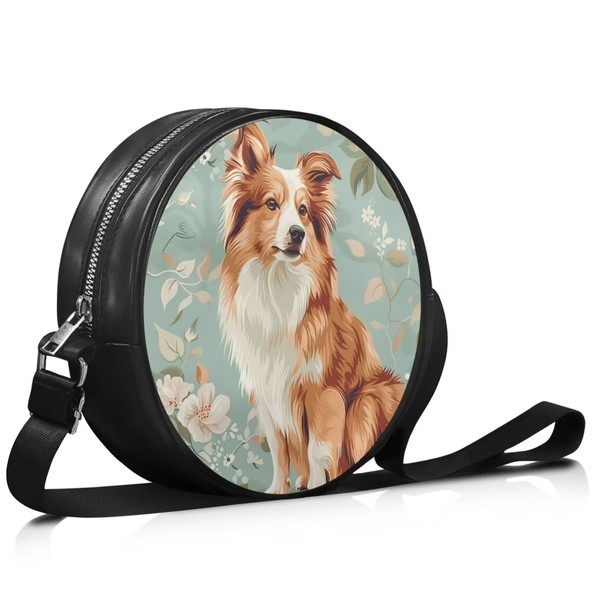 Salabomia Rough Collie Round Crossbody Handbag for Women, Circle Small