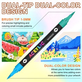 24 Colors Acrylic Paint Markers, 12 Pack Dual tips Acrylic Paint Pens for Rock Painting, Canvas, Wood, Glass, Ceramic, Fabric, Plastic, Egg & Scrapbook. Soft Brush Tips Paint Pens and Paint Markers