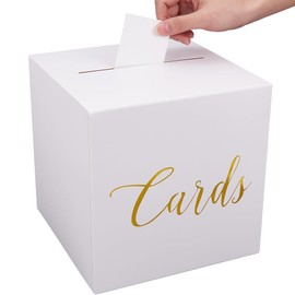 SOFPLAT White Wedding Card Box Kraft Paper Favor Card Box 9x9x9 Inches Party Decor Case with 10Pcs Paper Cards for Wedding Reception Birthday Graduation Anniversary Raffle Gifts Table Centerpiece