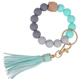 WEWAYSMILE Wristlet Keychain Bracelet, Bracelet Beaded Key Ring Bracelet, with Tassel, for Women House Car Key Ring Holders(Blue)