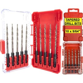 FTG USA 10 Pc 9/64" (#6) Tapered Drill Bits, Replacement for Countersink Drill Bit Set with Storage Container