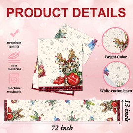 Christmas Reindeer Cat Table Runner, Holly Snowflake Farmhouse Xmas Decor