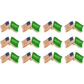 Box of 12 Saudi Arabia & US Crossed Double Flag Lapel Pins, Country Flag & American Flag Friendship Tie Pin Badges