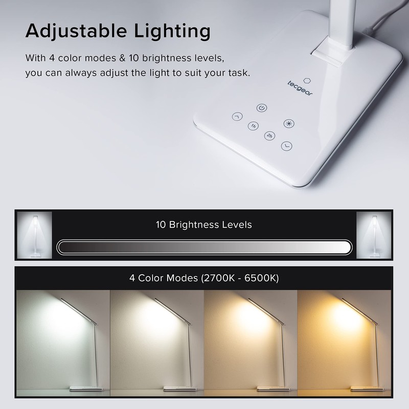 Tecgear Multifunctional LED Desk Lamp with Wireless Charger, USB Charging