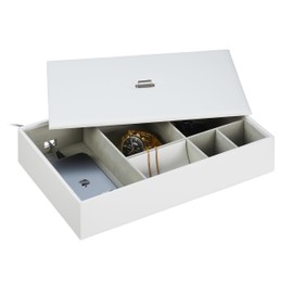 Relaxdays Jewellery Storage Box with Many Compartments & Lid, Height 7 x Width 32 x Depth 22 cm, Leather Look, White