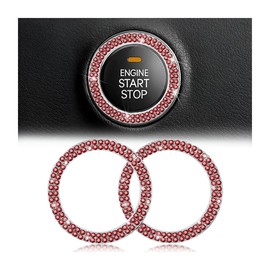 Car Bling Crystal Rhinestone Engine Start Ring Decals, 2 Pack Car Push Start Button Cover/Sticker, Key Ignition Knob Bling Ring, Sparkling Car Interior Accessories for Women (Double Red)