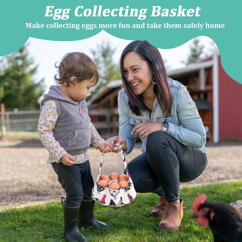 DOPENSPI Egg Collection Basket, Egg Bag with 7 Pockets, Fabric