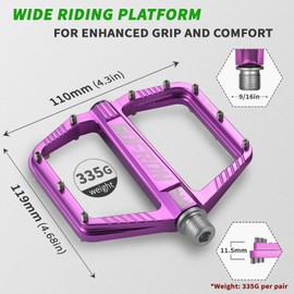 SOFRON MTB Bike Pedals, Lightweight Mountain Bicycle Pedals for BMX/Road Bikes -Universal Aluminum Alloy Large Platform Pedal, Purple