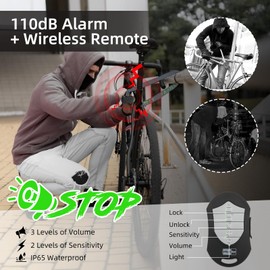 Bike Chain Lock with Alarm, 4 ft E Scooter Lock Anti-Theft Alarm 110dB Security Heavy Duty Include 3 Keys & Silicone Cover USB C Rechargeable, Waterproof for Bike/E Scooter/Motorcycle
