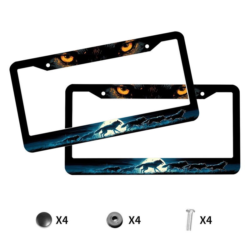 Wolf License Plate Frame Wolf Pack Moon Ferocious Animal License