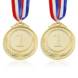 Azushwer 2 Pcs Metal Medals, Olympic Gold Medals for Children, Metal Sports Day Medals, Kids Children's Party Award Medals with Colorful Ribbons for Party Festival Sports Competition Prizes Awards