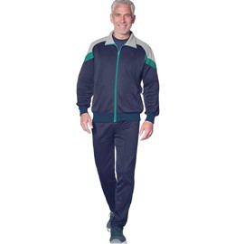 Herbold Herren Trainingsanzug, Freizeitanzug mit Reißverschluss Jacke und Hose mit Biesennaht, Sportanzug auch in Kurzgrößen (DE/NL/SE/PL, Numerisch, 50, Regular, Regular, Marine-Grau-Grün)