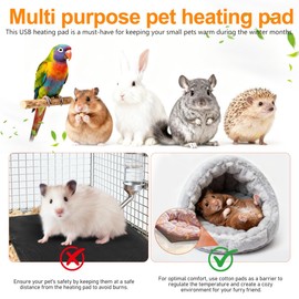 MAGICLULU USB Heating Pad for Small Pets, Adjustable Temperature Heating Mat for Hamsters Squirrels Birds Chinchillas Reptile and Rabbits, Waterproof Warmth, 5.5x5.5in, Black