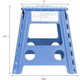 ESSENTIALS 21048 15” Folding Step Stool, Wide Folding Step Stool, Plastic Step Stools For Adults, Garden Step Stool, Foldable High Stool, Blue