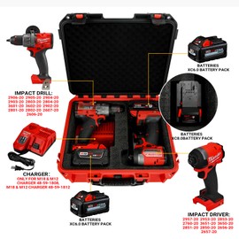 Tool Case for Milwaukee M18 Impact Drill Driver Combo Kit - Tool Box for Milwaukee Power Drill & Impact Set - Battery & Charger (Case Only) (Black & Red)