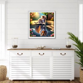 GDYEEH Cat and Tiger Diamond Painting Adults, 5D Reflection Diamond Art Pictures Beginners, DIY Fantasy Round Full Drill Diamond Painting Embroidery Cross Stitch Gifts Home Wall Decor 30 x 30 cm