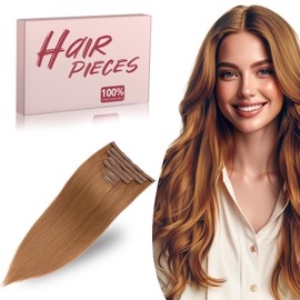 TESSHAIR Clip in Hair Extensions Long Straight, 100% Real Human Hair,No Tangle & Smooth,120g, 18 Inch,#30 Light Auburn