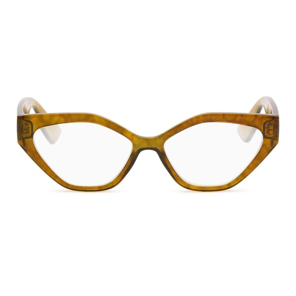 Rich Green Gold - anteojos de lectura geométricas de ojo de gato para que las mujeres se vean elegantes con alta visión, cómodas anteojos de lectura para mujer, lectores sólidos para mujeres, lentes de lectura de 2.25 pulgadas para mujer