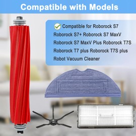 Roborock Replacement Parts for Roborock S7,S7+,S7 MaxV,S7 MaxV Plus,T7S,T7 plus,T7S plus Robot Vacuum,1 Roller Brush, 2 Filter, 3 Side Brush, 2 Mop Cloth