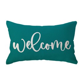 ULOVE LOVE YOURSELF Welcome Lumbar Throw Pillow Covers Farmhouse Rustic Decorative Rectangular/Waist Pillowcases 12 x 20 Inch Front Porch Decor Cushion Covers Housewarming Gifts(Green)