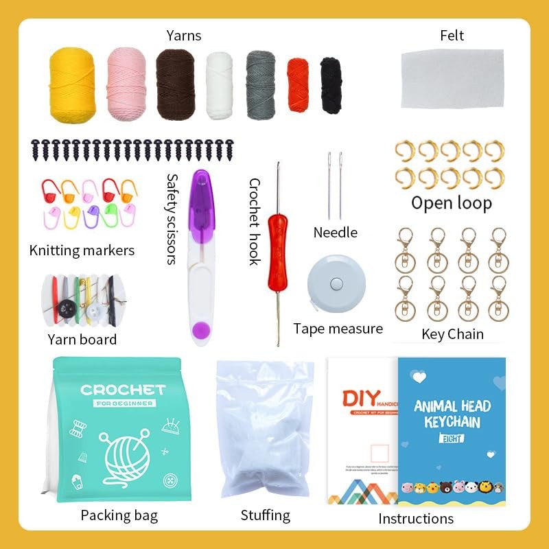 8PCS Crochet Kit for Beginners, Cute Animals Crochet Starter Kits,DIY