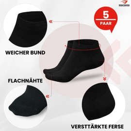 SGS 5-10 Bamboo Socks Trainers Men Women Bamboo Socks, 5 x black.