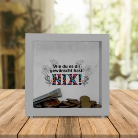 Nichts Wunscht Frame Money Box Made of Wood with Saying "Wie du es dir wünscht hast NIX eine Colourful Money Box for Wishless Happy Nix Piggy Bank Nothing Gifts Decorative