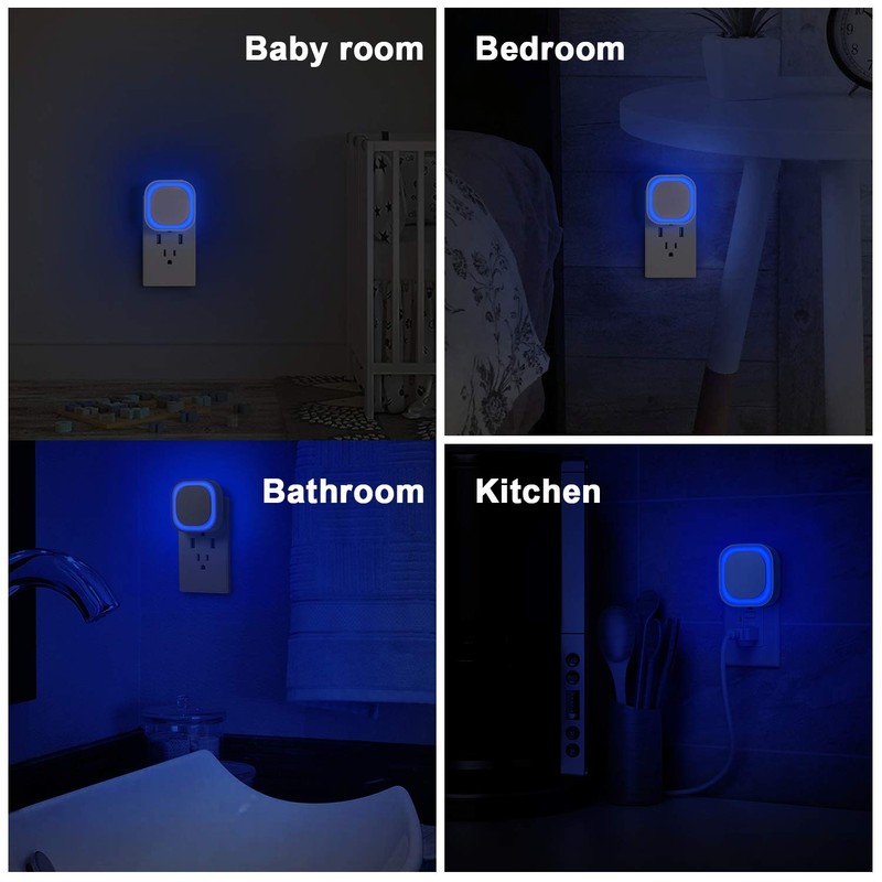 YUNLEX 6 Pack Plug in Dimmable Night Light, Blue Nightlight,