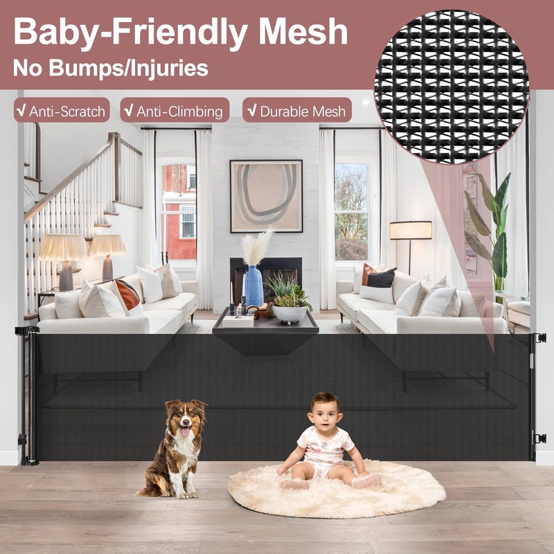 85" Wide Retractable Baby Gate for Stairs, Long Dog Gate,