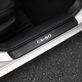 LEXLEY for Mazda 2023 2024 2025 2026 CX-50 CX50 Carbon Fiber Style Leather Door Sill Protector Anti-Dirty Scuff Plate Cover Guard Sills Protector Trim,Welcome Pedal Protect 4PCS -Sliver