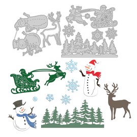 GLOBLELAND 2Pcs Christmas Santa Cutting Dies Metal Forest Snowflake Snowman Sleigh Reindeer Die Cuts Embossing Stencils for Paper Card Making Decoration DIY Scrapbooking Album Craft Decor