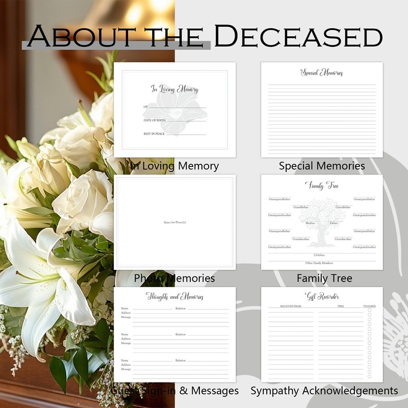In Loving Memory Funeral Guest Book with Table Sign, Pen