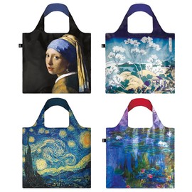 LOQI Set of 4 Reusable Grocery Bags, Oxford, Museum10 Collection