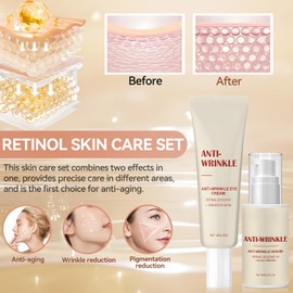 Retinal Set, Retinol Shot Serum + Retinol Eye Cream, Retinol Shot Tightening, Anti-Wrinkle, Reduces Fine Lines, Dark Circles Removal, Smoothing for Eye Bags
