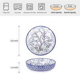 Selamica Ceramic Cat Food Bowls Set of 4, 5.6 Inch Wide Shallow Cat Bowls/Dishes for Food and Water, 8 OZ Small Flat Cat Feeding Bowls for Relief Whisker Fatigue, Dishwasher Safe, Vintage Blue