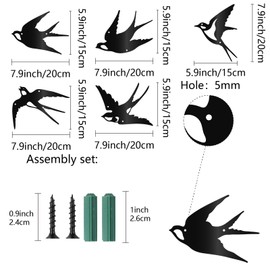 CREATCABIN 5 Piece Love Swallow Metal Wall Art Iron Wall Display Hanging Wall Decor Home Decoration Simple for Living Room Bedroom Kitchen Garden Yard Christmas Thanksgiving 5.9x7.9 Inch Black