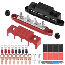 MIUUIPI Pack of 2 Busbar Distribution Block 12 V - 48 V DC BusBar Box with 4 x M8 Terminal Bolts, 250 A Power Distribution Block Bus Bar Distribution Block for Motorhomes Car RV Boat Yacht Solar