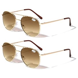 V.W.E. 2 Pairs Classic Metal Tear Drop Reading Sunglasses - Integrated Bifocal - Outdoor Unisex Readers (2 Gold, 1.25, multiplier_x)