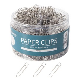 Rainberg Paper Clips, 33 & 50mm Paper Clip, 400pcs Paperclips (Silver)