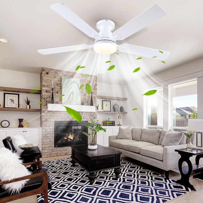 Ceiling Fans with Lights, 56" Flush Mount Ceiling Fan with