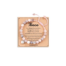 Best Friend Bracelet to My Daughter Bracelet Niece Bracelet from Aunt Granddaughter Bracelet from Grandma Natural Stone Beaded Bracelet Heart Charm Bracelet Birthday Christmas Gifts(Niece)