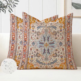 Miuyunya Set of 2 Boho Cushion Covers, 45 x 45 cm, Outdoor Waterproof Cushion Covers, Oriental Decoration, Vintage Cushion Cover, Decorative Cushion Cover, Polyester Cushion for Sofa Cushion, Patio,