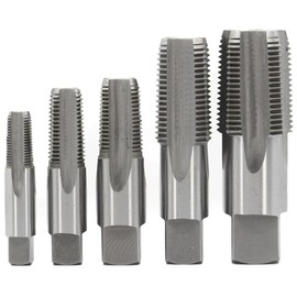 Drill America 5 Piece NPT Pipe Tap Set (1/8", 1/4", 3/8", 1/2" and 3/4"), Carbon Steel Plumbing Tap Set, Plastic Pouch Case, POU Series