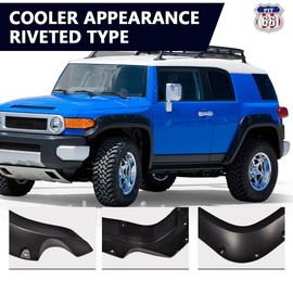 PIT66 Fender Flares, Compatible With 2007-2014 Toyota FJ Cruiser Paintable Smooth Matte Black Pocket Riveted Style Wheel Flares Set, 4 PCS