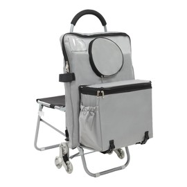 Trolley Type Painting Box for Sketching,Portable Outdoor Art Student Sketching Easel Trolley Cart Can Sit,Storage Stool for Painting Tools,Folding Wheeled Portable Rolling Chair/Art Cart(Silver)