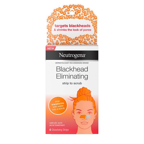Neutrogena Blackhead Eliminating No Pull Cleansing Pore Strip to Facial Scrub with Salicylic Acid Acne Treatment Oil-Free & Non-Comedogenic, Gentle, Non-Traditional, 6 Count
