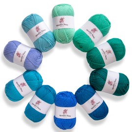 Studio Sam Acrylic Yarn Set. Ten Large 50g Skeins. Total 1030 Yards. for All Knitting, Crochet and Craft Projects. (Sea Glass Collection)