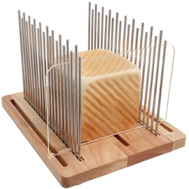 Bread Slicer, Stainless Steel Bread Slicer for Homemade Bread,Adjustable Bread Slicing Guide, Foldable and Compact Cutting Guide, Durable and Stable Wooden Structure for Bread Loaf Slicer