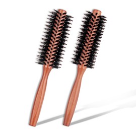 2 Stück Rundbürste Wildschweinborsten mit Nylonstift, Wildschweinborsten Rundbürste mit Holzgriff,Wildschwein Borsten Bürste für alle Haartypen geeignet