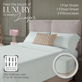 600 Thread Count Queen Bed Sheets Soft Gray, Cotton Rich Sateen Weave Easy Care Bed Sheet, Ultra Soft & Silky Durable Deep Pocket Sheets (1 Flat Sheet, 1 Fitted Sheet & 2 Pillowcases)